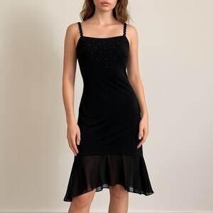 Jessica McClintock Dress Size 14 Black Rhinestones Sequins Asymmetrical